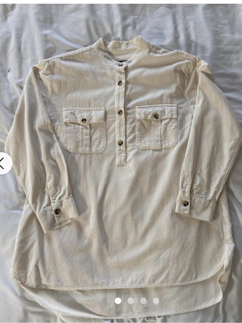 Zara Women’s corduroy Cream Button-Front Henley Shirt